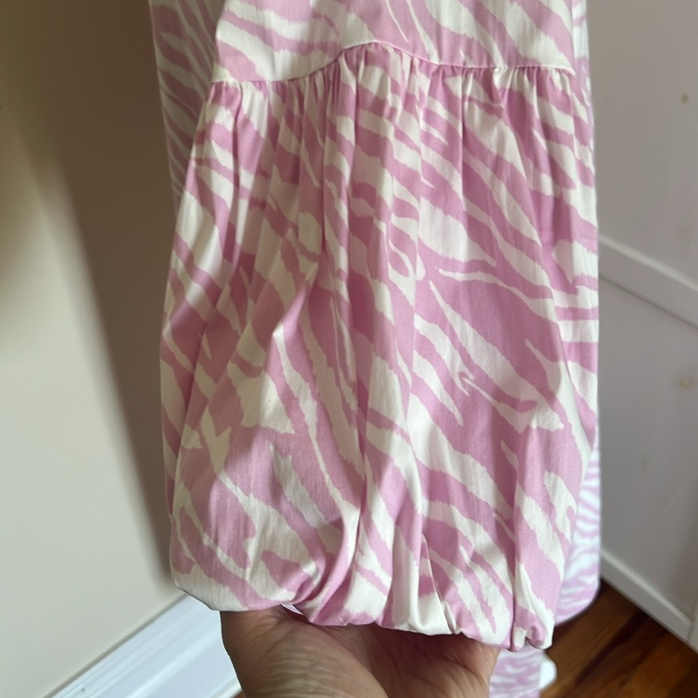 Chico's Pink and White Zebra Print Balloon Sleeve Mid Dress Chico's Size 2=12/14 - Picture 6 of 10